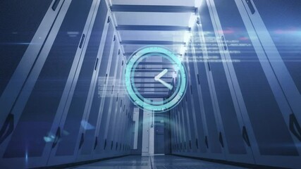 Animating digital clock over server room with blue lighting - Powered by Adobe