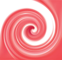 Glossy radial curvy fond with space for text on milky stripes. Whirl red gel eddy syrup surface. Appetizing mix jam juicy rose color: redcurrant, dragon or pitaya, cowberry, watermelon, grapefruit