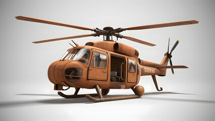 Fototapeta premium Professionally crafted 3D wooden model of Military Helicopter, with white background.