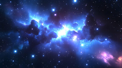 Blue Nebula with Bright Stars in Dark Space.