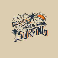 Beach club Waves Surfing hand drawn typography summer graphic design
