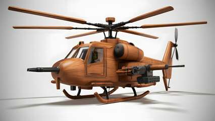 Professionally crafted 3D wooden model of Military Helicopter, with white background.