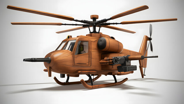 Professionally crafted 3D wooden model of Military Helicopter, with white background.