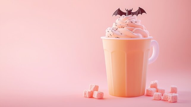 Charming Vampire Sipping Pumpkin Spice Latte with Whipped Cream and Bat Garnish