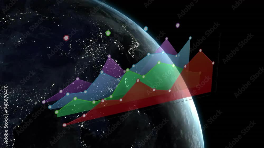 Aufkleber animating colorful data chart over earth from space