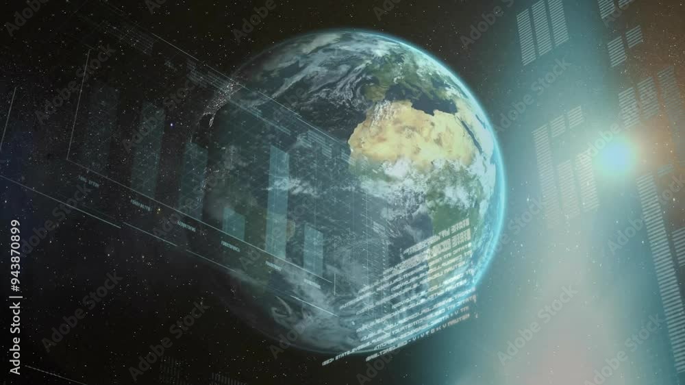 Poster rotating earth with bar graph animation on space background