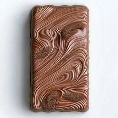 Obraz premium Milk chocolate piece, smooth surface, vibrant sheen, white backdrop, 3D illustration