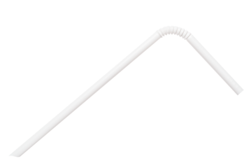 Cutout white plastic straw. Climate change, recycling and waste prevention concept.