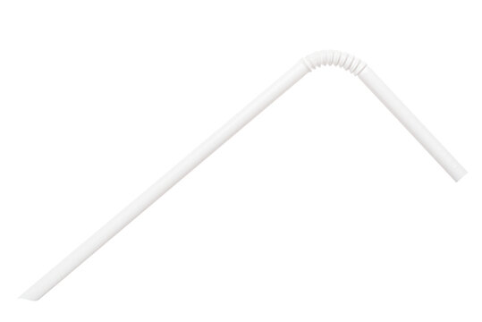 Cutout white plastic straw. Climate change, recycling and waste prevention concept.