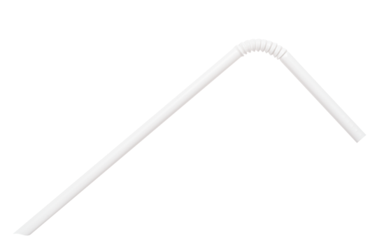 Cutout white plastic straw. Climate change, recycling and waste prevention concept.