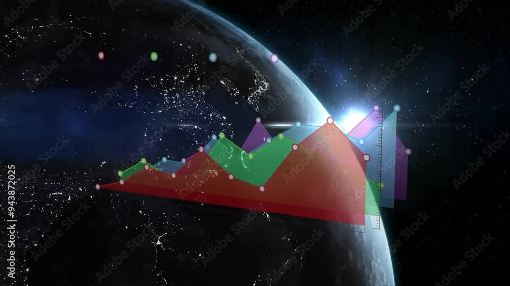 Aufkleber animating colorful data charts over earth viewed from space