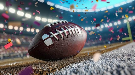Touchdown Celebration with American Football on the Field During Super Bowl
