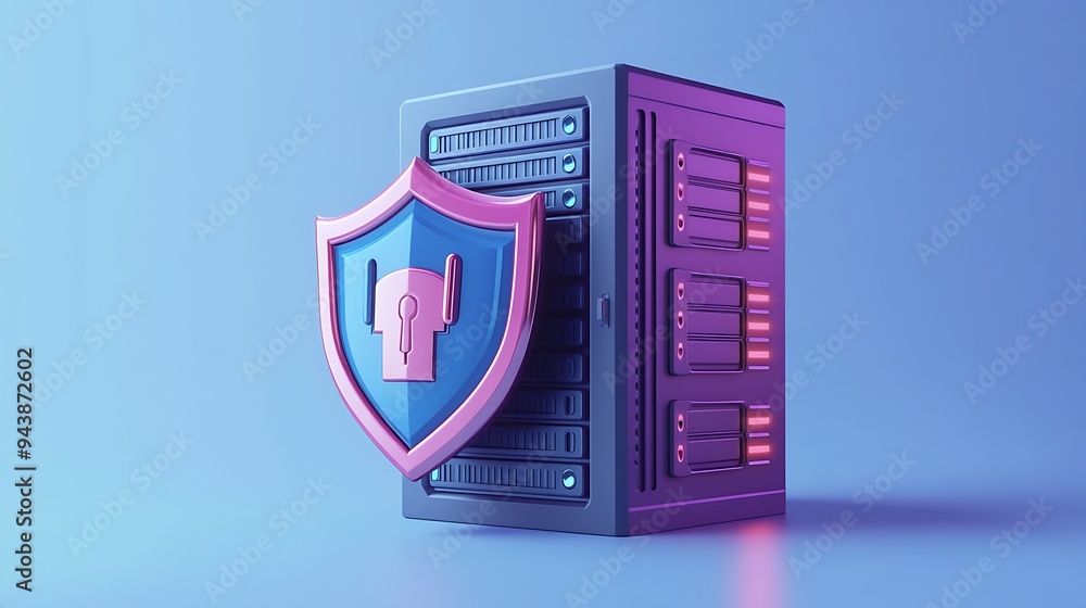Aufkleber server security concept with shield, representing data protection and cyber safety in a modern digit