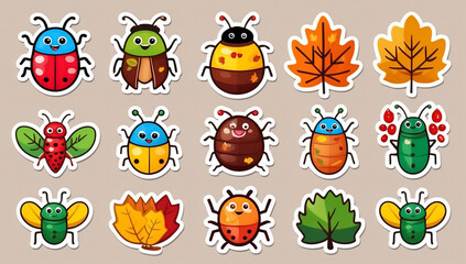sticker set, different cute funny cartoon bugs