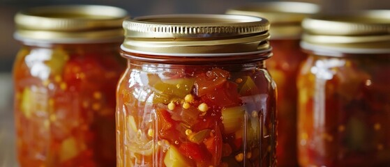 Homemade jar of pickled vegetables, showcasing vibrant colors and a rustic charm, perfect for culinary enthusiasts and food lovers.
