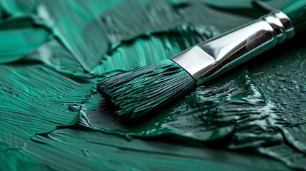 Fototapeta premium A brush for paint on a surface made of green