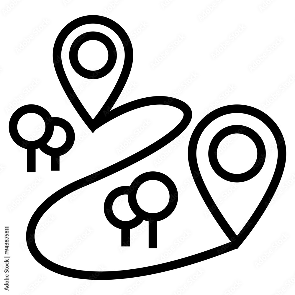 Poster line art map with connecting line and pointing pin marks