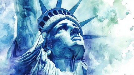 Watercolor illustration of a statue representing freedom