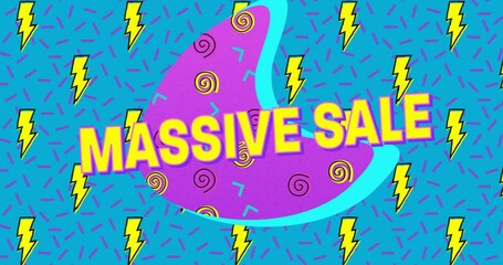 Massive Sale text animation over colorful abstract shapes and lightning bolts - Powered by Adobe