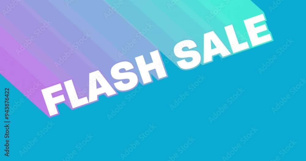 Poster flash sale text animation over gradient background with diagonal stripes