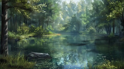 Obraz premium A calm and placid forest pond with lovely settings