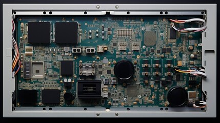 Fototapeta premium A photo of a computers back panel with all ports