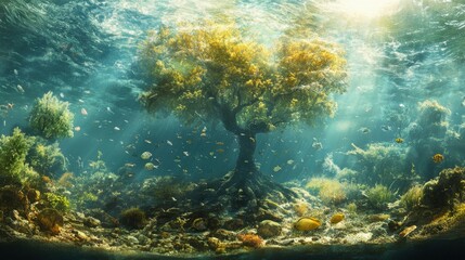 Fototapeta premium Biotic and abiotic elements in an ecosystem, contrasting with the broader environment.