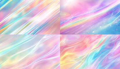 Obraz premium Colorful pastel rainbow soft fabric texture background with iridescent holographic shimmering threads and lace