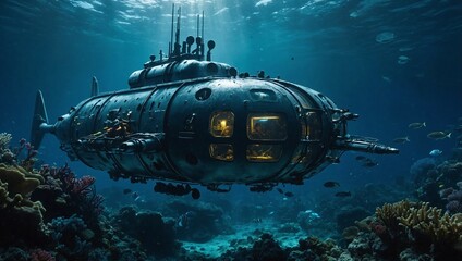 A futuristic submarine gliding silently
