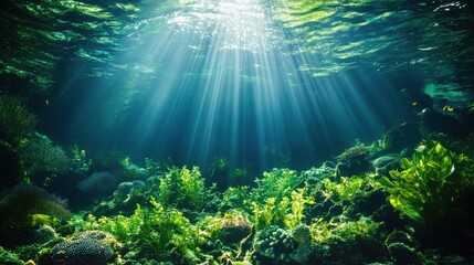 Fototapeta premium Shallow marine life: photosynthesis as key to organic matter in benthic zones.