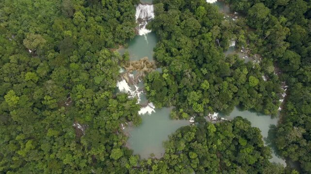 Waterfall Cascadas Roberto Barrios rapids, forest tropical valley, Mexico