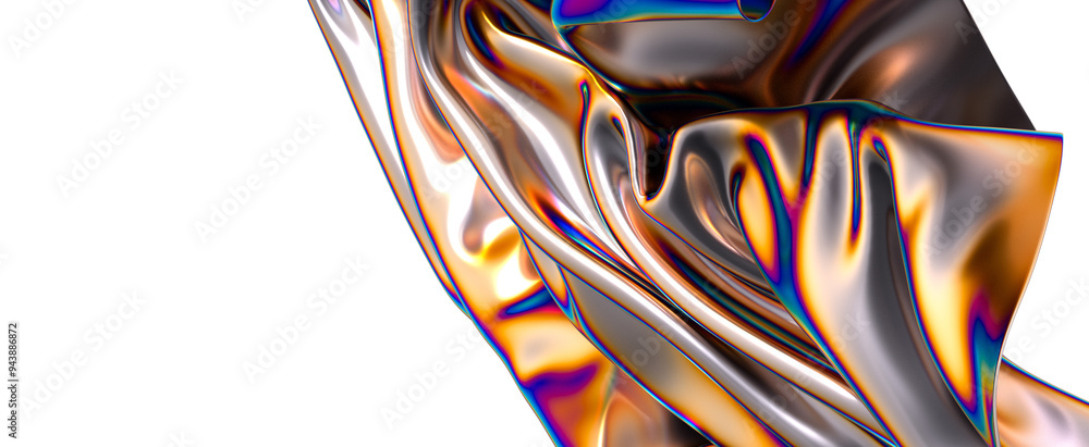 Poster a colorful abstract sculpture made of flowing iridescent fabric