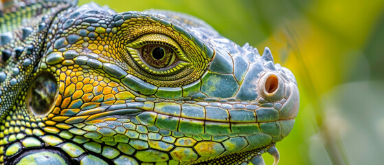 Fototapeta premium Head shot closeup of Green Crested Lizard