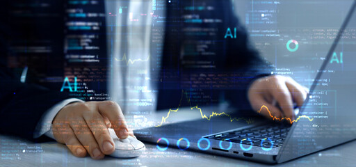 Software apps developer and IT revolution.Digital software development.Javascript and digital...