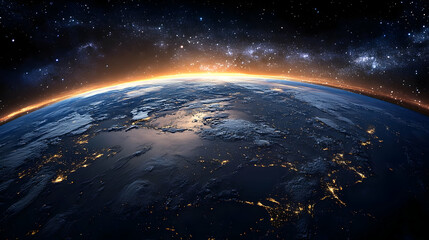 Earth from space with a starry sky background.