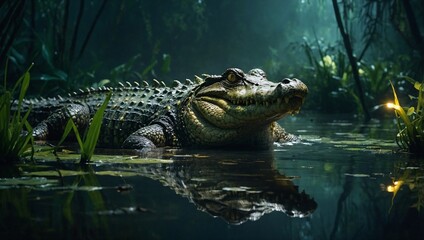 Obraz premium A majestic crocodile emerging