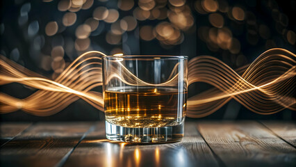 Glowing digital waves forming a whiskey tumbler concept as Glowing waves of digital light flow...