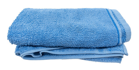 Blue waffle towel on a white background. View from above. Isolate towels