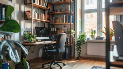A teenagerâ€™s room with a study desk, computer, and bookshelves, set up for focused study