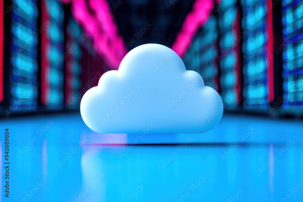 Poster an abstract representation of cloud computing technology in a modern data center environment with vi