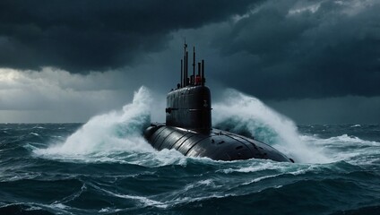 A powerful military submarine surfacing