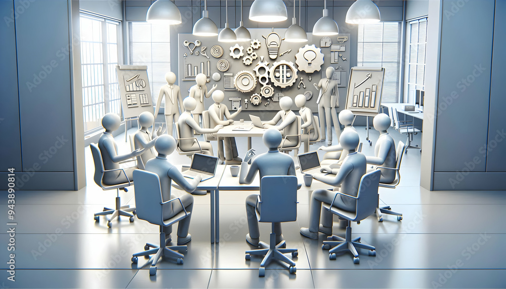 Aufkleber 3d team candidly brainstorming new product ideas in an open office space concept as a candid shot of