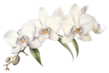 Botanical illustration of orchid flower, isolated on white background.