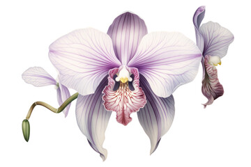 Botanical illustration of orchid flower, isolated on white background.