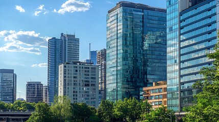 Fototapeta premium Panoramic skyline and buildings with many glass windows