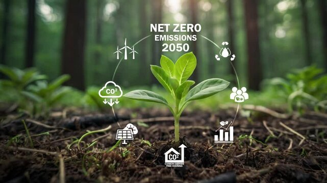Circular economy concept for future business growth and environmental sustainability and reduce pollution for future business and environmental growth.Net Zero Emissions by 2050