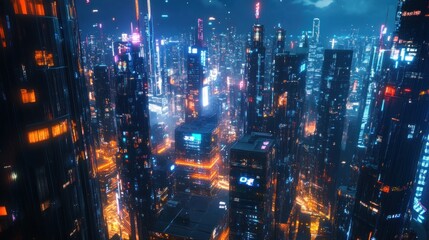 Futuristic Smart cyberpunk city future modern science technology background wallpaper AI generated image
