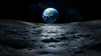 Earthrise over the lunar surface.