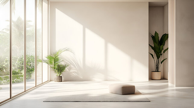 una habitacion sala de una casa o apartamento iluminada con un ventanal y plantas decorativas con entrada de luz exterior