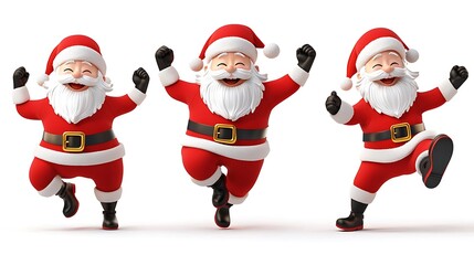 Set of 3D cartoon character Santa Claus Marry Christmas happy smile dancing have fun, isolated on white background